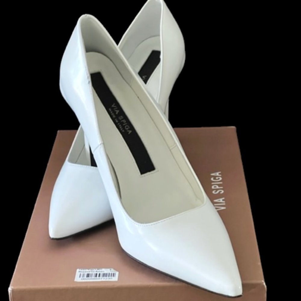 *NEVER WORN* VIA SPIGA V-NIKOLE WHITE LEATHER HEELS SIZE 8M - ORIG. $295